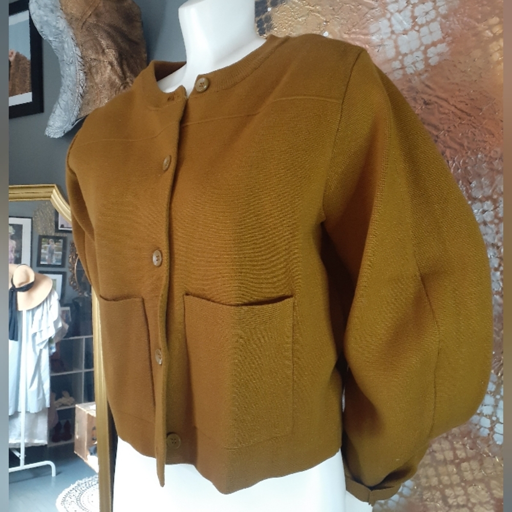 Zara Mustard Brown Cropped Button Front Cardigan